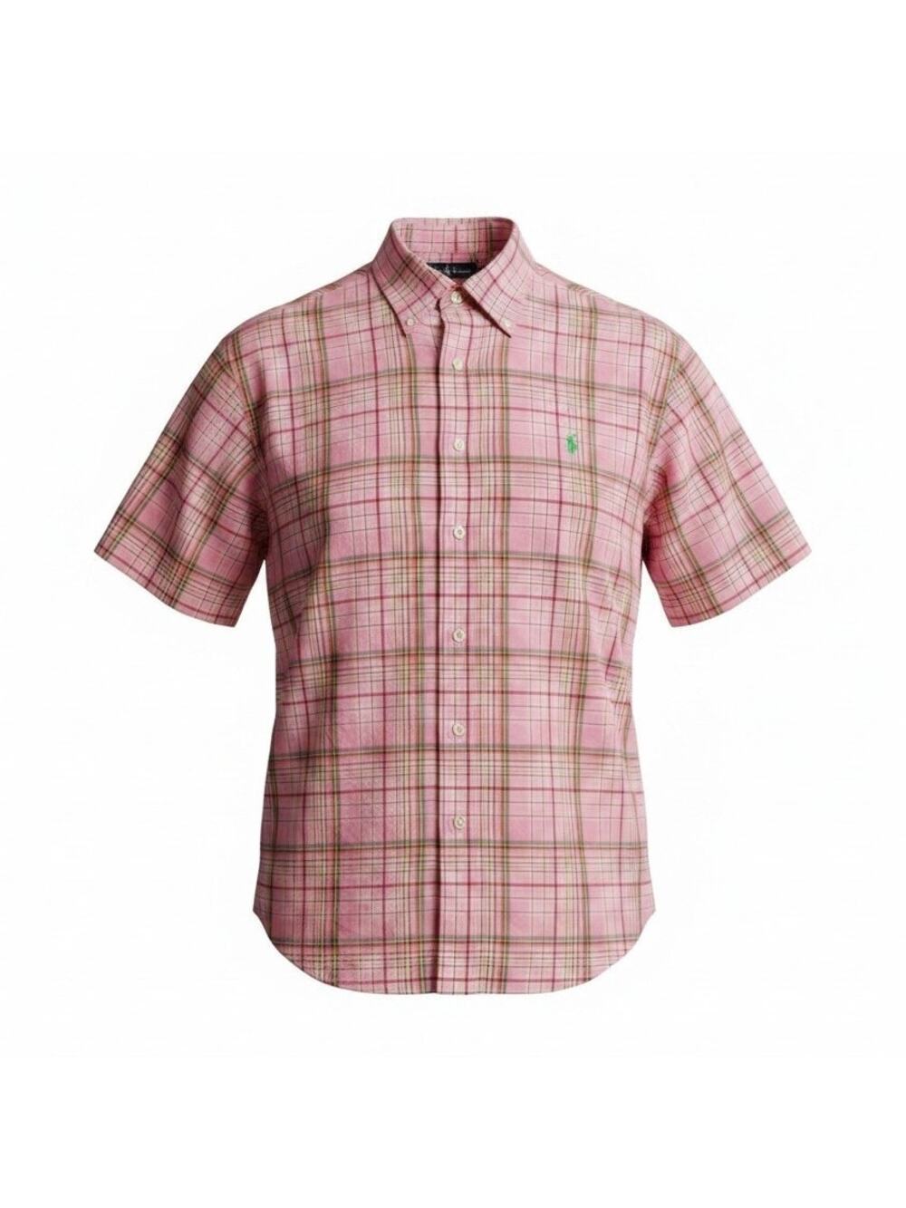 Ralph Lauren Men's XL Pink Plaid Classic Fit Short Sleeve Button Down Pony Logo